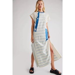 Free People Ivory and Cobalt Maxi Dress with Crochet